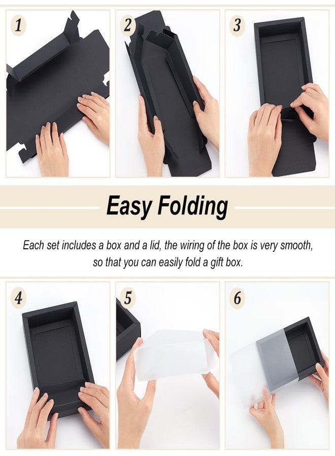 بينيكريت علبة هدايا من ورق كرافت أسود من بينيكريت، 12 قطعة، علبة هدايا بغطاء بلاستيكي شفاف مع نافذة زجاجية مصنفرة من مادة PVC، مناسبة لتغليف هدايا المجوهرات والحلوى وتوزيعات الحفلات، 7 × 5 × 1.8 بوصة - Image 4